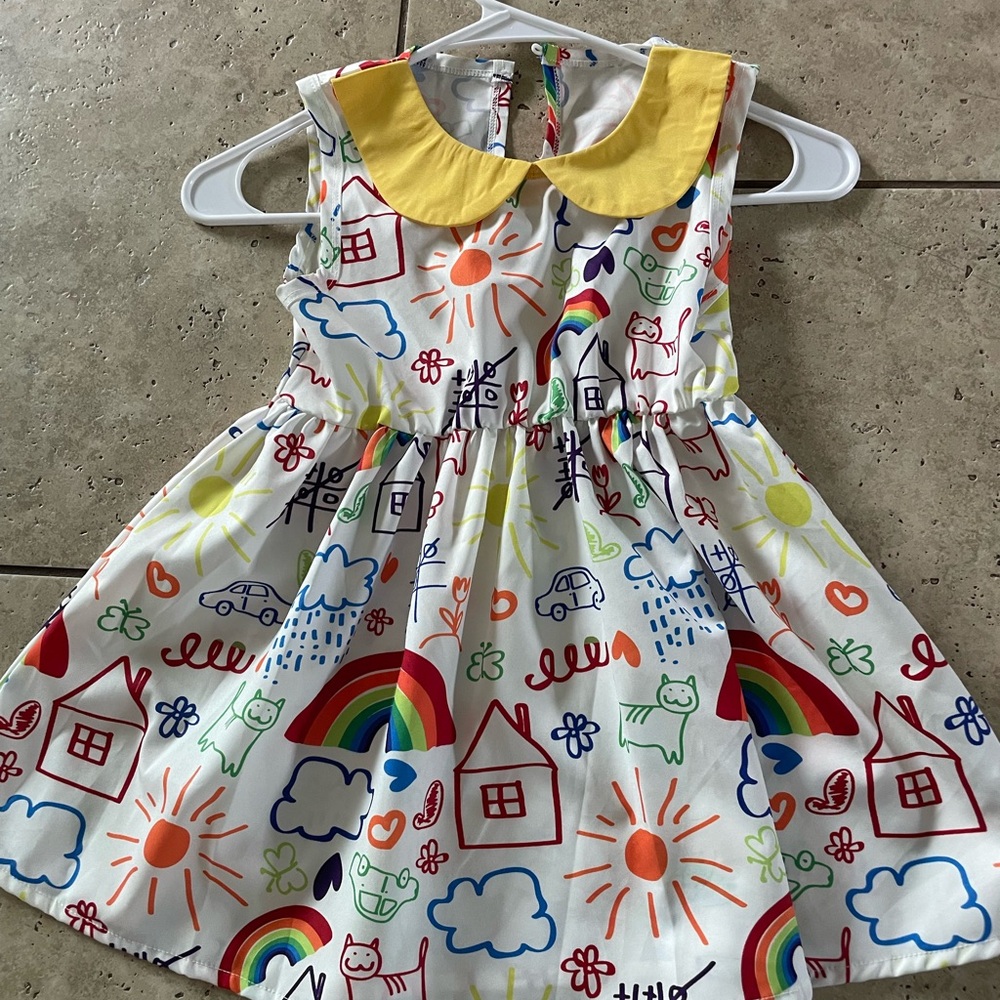 Colorful Kids Dress with Yellow Collar